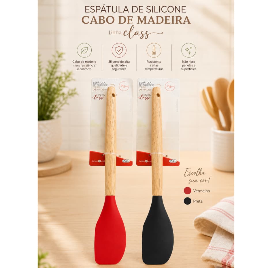 Espátula de Silicone com Cabo de Madeira 30 cm