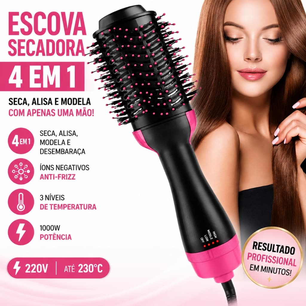 Escova Secadora 220v Alisador Elétrica Quente Cabelo Com 4 Em1 Uso Em Cabelos Secos E Molhados