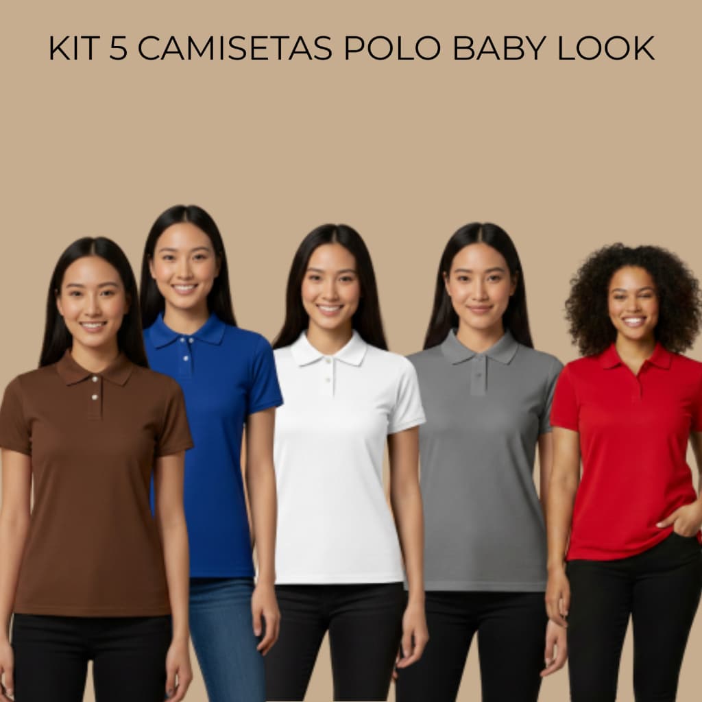 Kit 5 Camisas Polo Baby Look Feminina Piquet Uniforme Empresa Trabalho