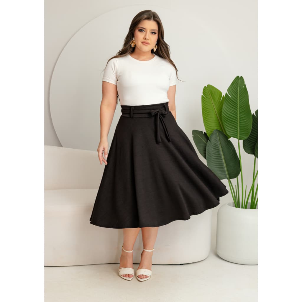 Saia Midi Godê  - Modelo BRUNA Com tira de amarrar do M ao G1
