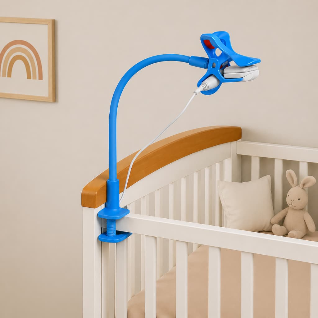 Suporte Câmera Babá Eletrônica Para Berço Flexível Ajustável Universal Compatível Com TakTark Azul