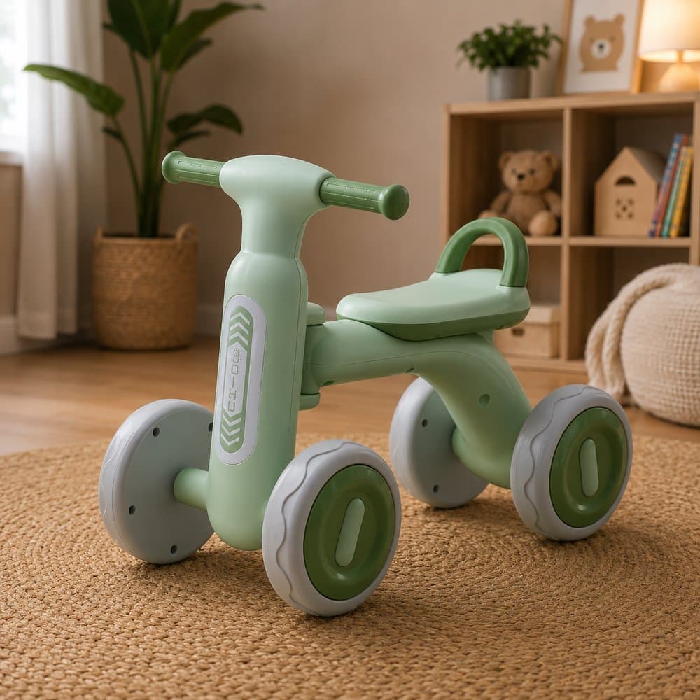 Bicicleta Infantil Verde com Luzes LED e 4 Rodas de Apoio para Crianças