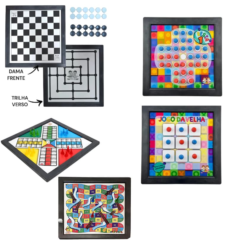 KIT 3 Jogo  de Tabuleiro Jogo velha  + Dama trilha +Jogo  Ludo Trilha 24CMX24CM