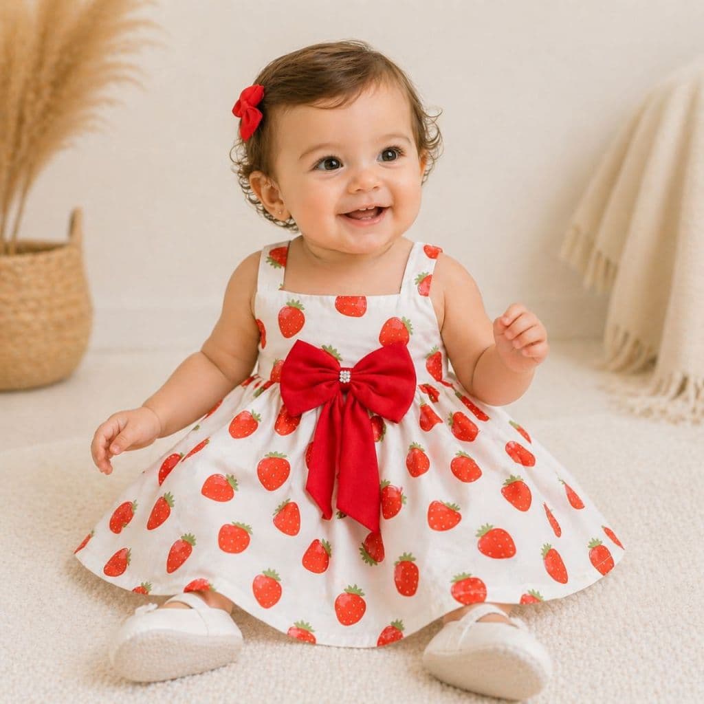 Vestido Infantil Bebê Menina Moranguinho P ao 3 Anos Vestido Temático Moranguinho Roupa Infantil