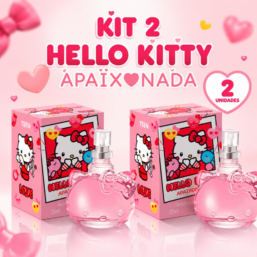 Kit 2 Perfumes Hello Kitty Apaixonada Jequiti 25ml Desodorante Colônia Teen Feminino