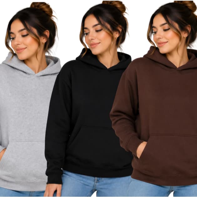 Kit 2 Moletons Femininos Canguru Flanelados Preto Branco Bege Marrom - Inverno Frio Casual