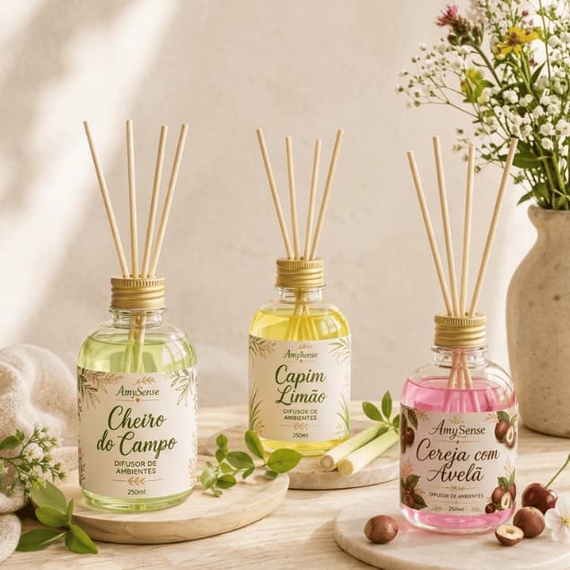 Difusores de Ambientes | Aromatizador de Varetas | Linha Premium | Aromas Sofisticados AmySense