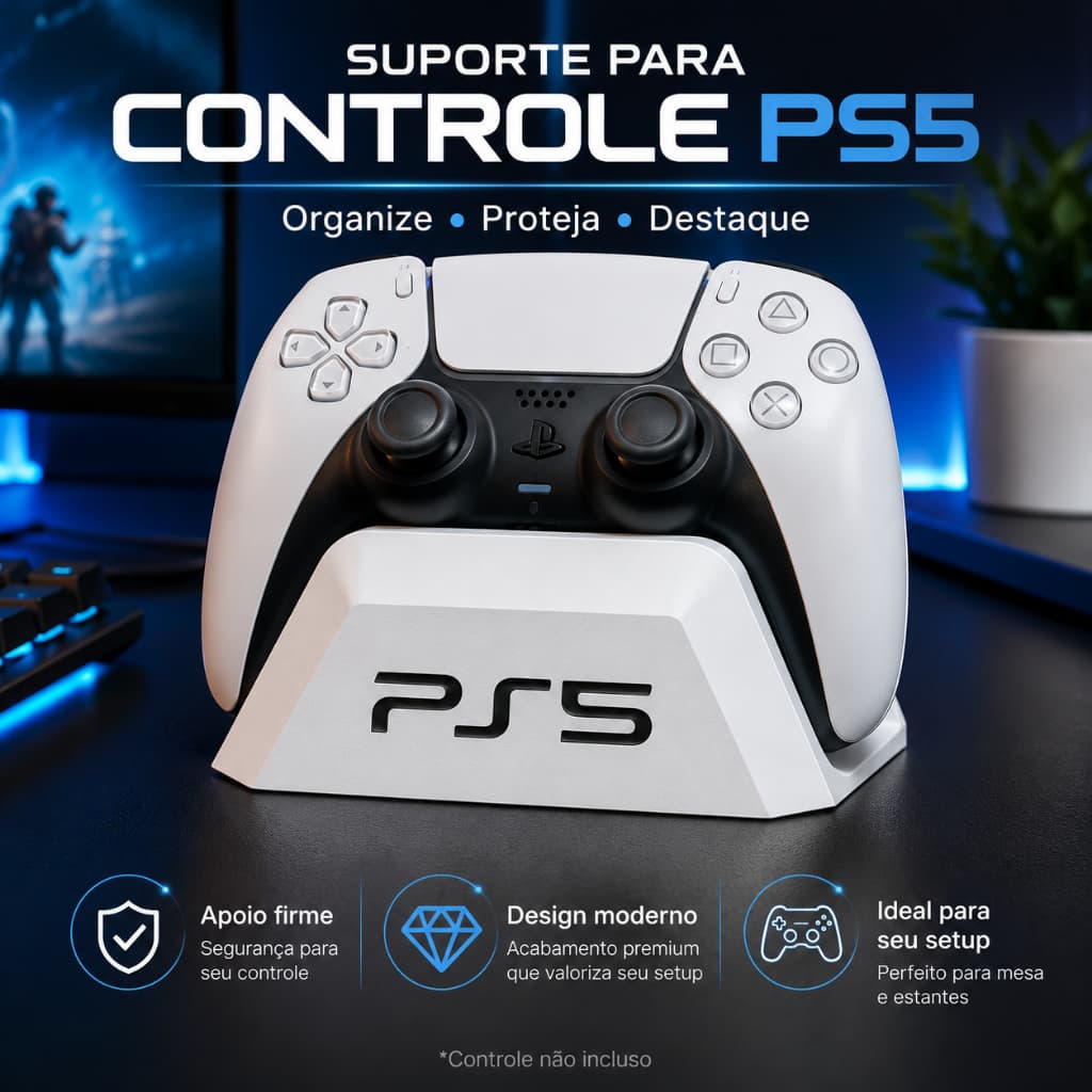 Suporte Base Para Controle PS5 Porta Controle Gamer Mesa Branco Preto