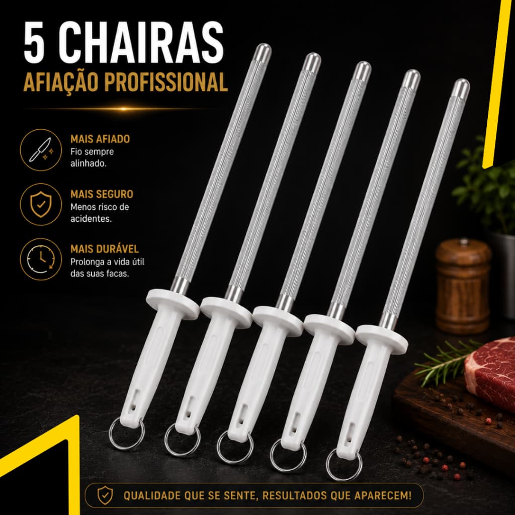 Kit 5, 3 ou 2un - Chaira Fuzil 38cm Afiador E Amolador De Facas De Precisão Profissional