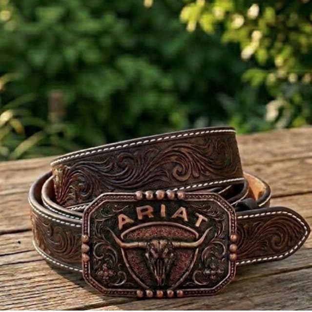 Cinto Couro Legítimo com Fivela Country Ariat em Cobre