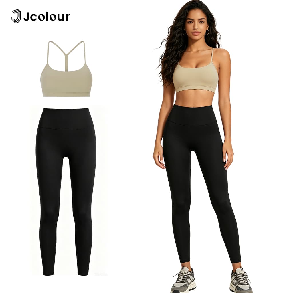 Jcolour Conjunto Esportivo Fem, Top Sutiã + Legging Yoga, Cores Combina, Pilates, Leve Respirável
