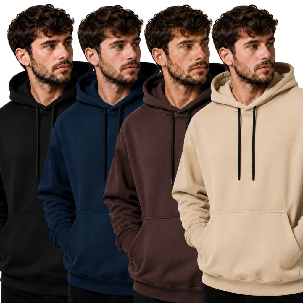 Kit 4 Peças Blusas Moletom Canguru Masculino c/ Capuz e Regulagem Blusão c/ Punho Casual Básico Dia a Dia
