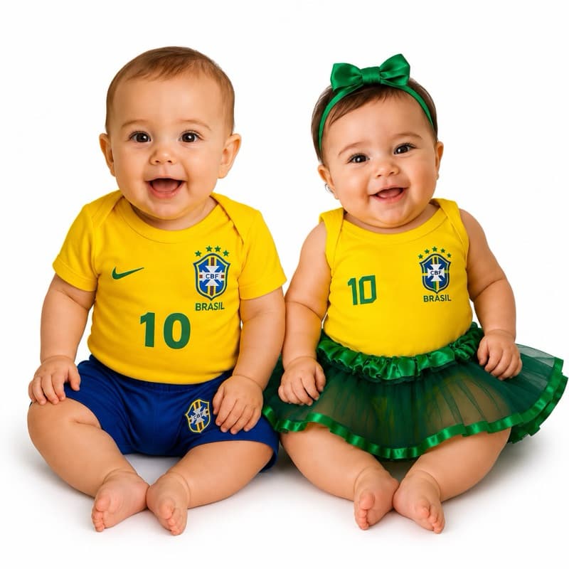 Conjunto / macacão para bebê Temático Infantil Brasil Copa do Mundo