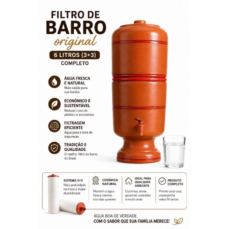 Filtro de Barro Original 6L: Conjunto Completo (3+3) + Boia