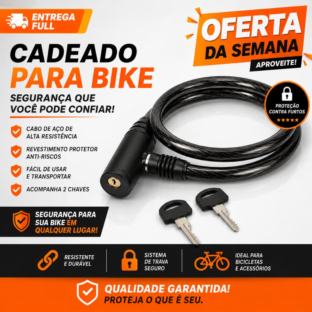 Cadeado Para Bicicleta e Moto Com Cabo De Aço 63 Cm - pronta entrega