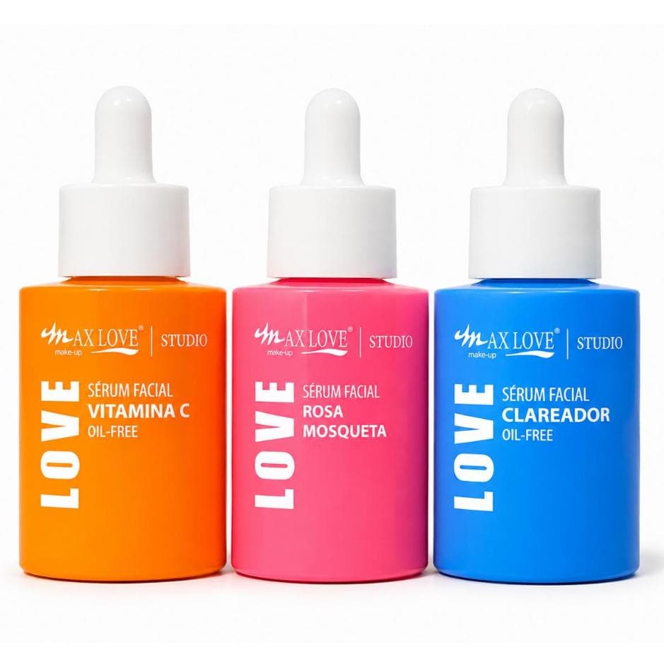 Kit Sérum Facial Max Love – Vitamina C + Rosa Mosqueta + Clareador | Cuidado Completo para uma Pele Radiante