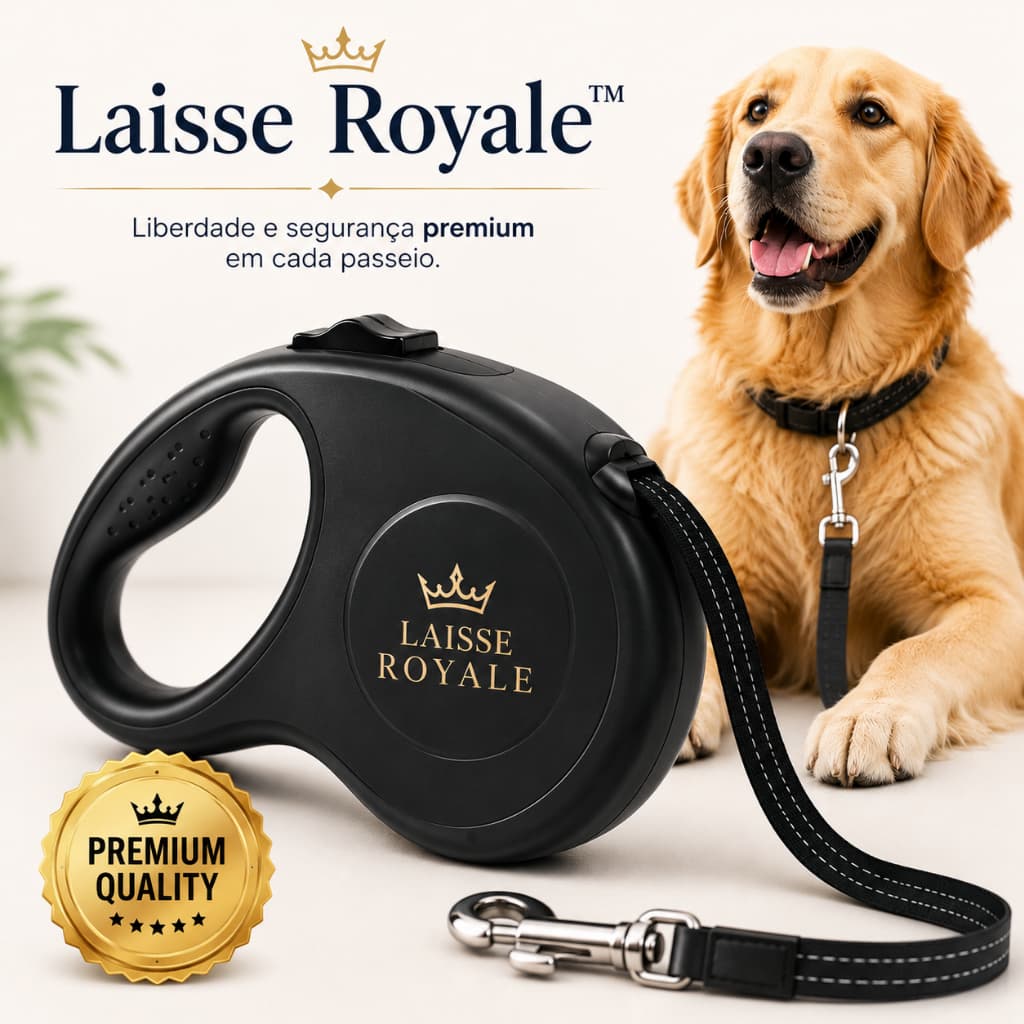 Guia Retrátil para Cachorro 5 Metros com Trava de Segurança Cabo Ergonômico Laisse Royale™