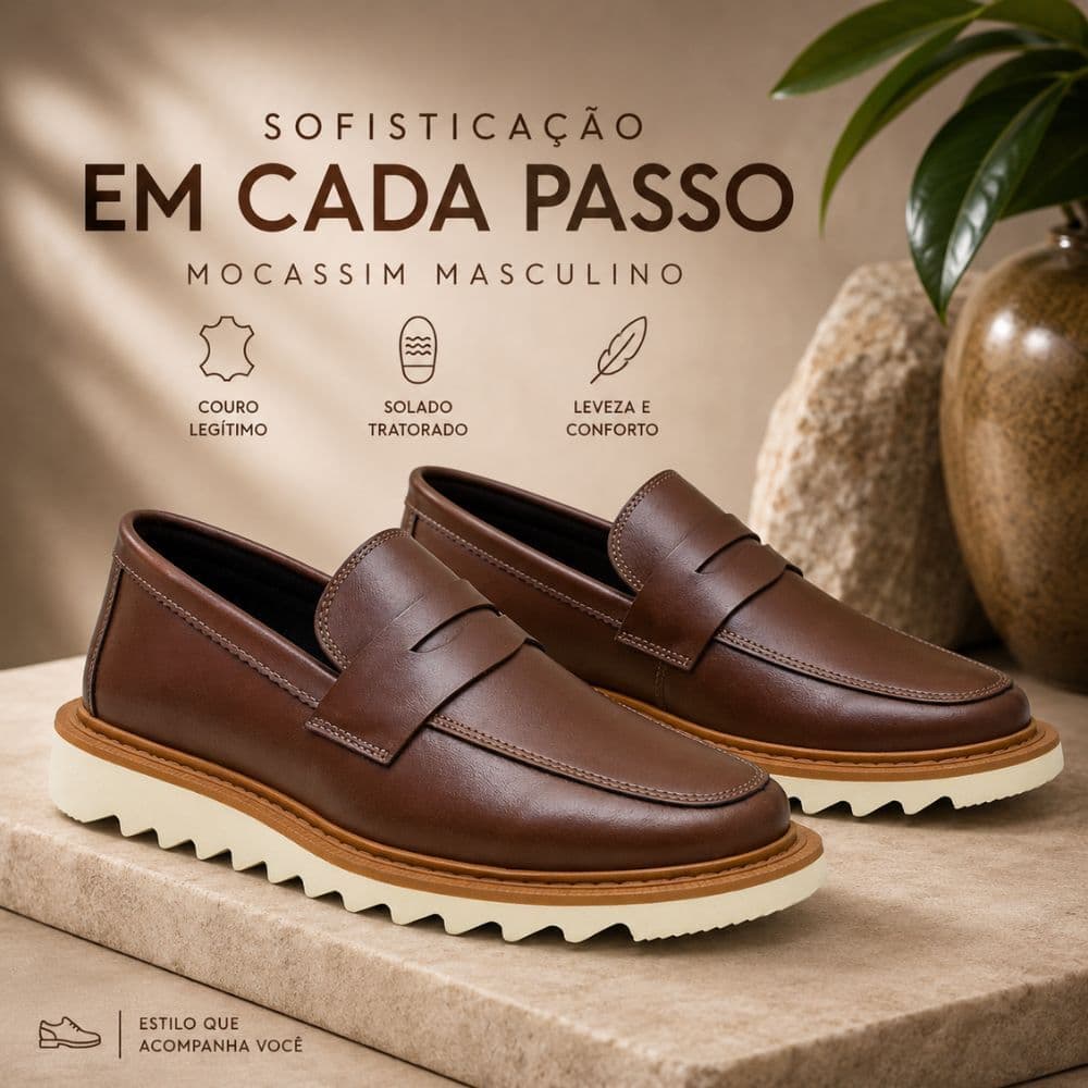 Sapato Social Mocassim Masculino Casual Sola Tratorada Confortável Elegante Para Dia a Dia
