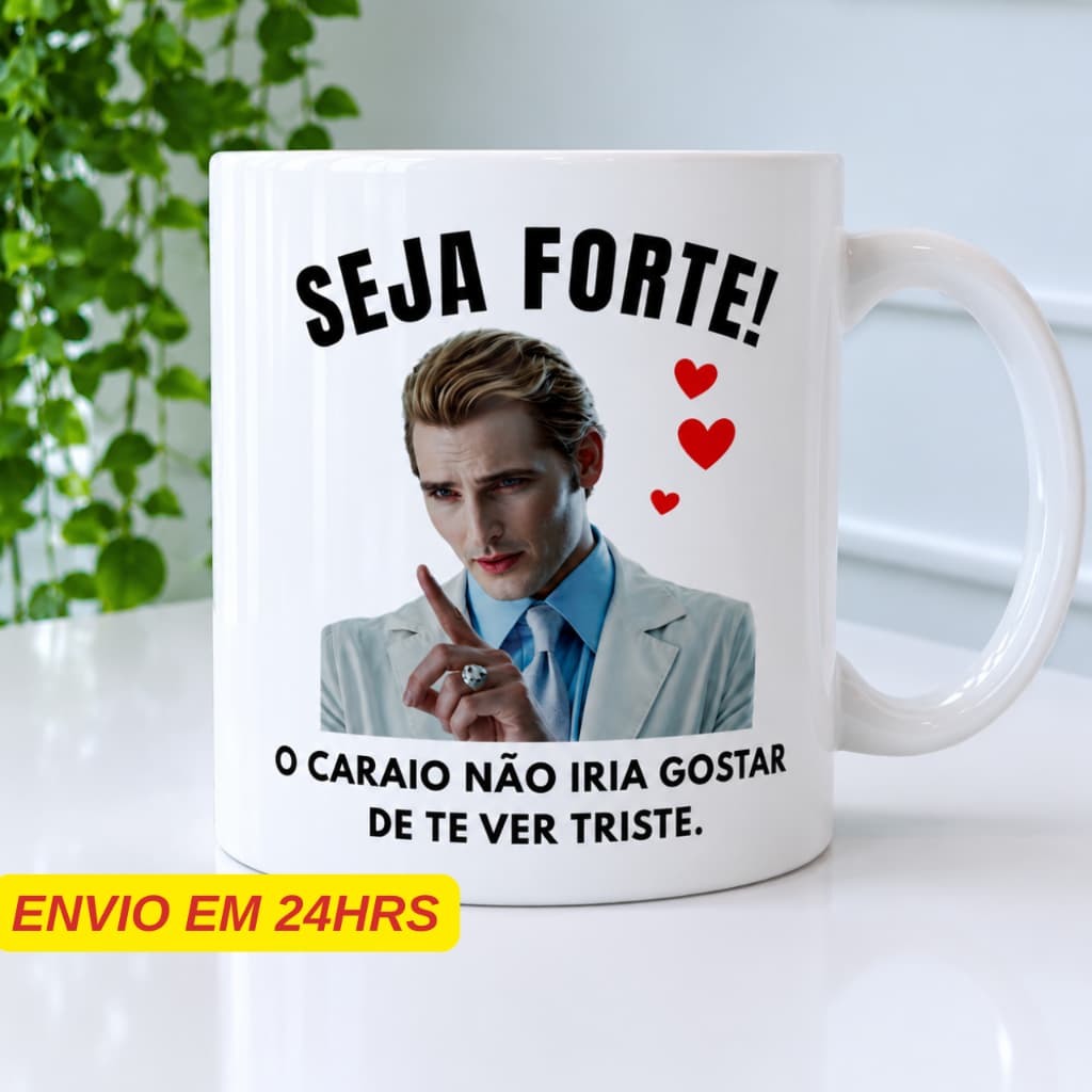Caneca Personalizada Meme Crepúsculo - Caraio - Seja Forte Porcelana 325 Ml