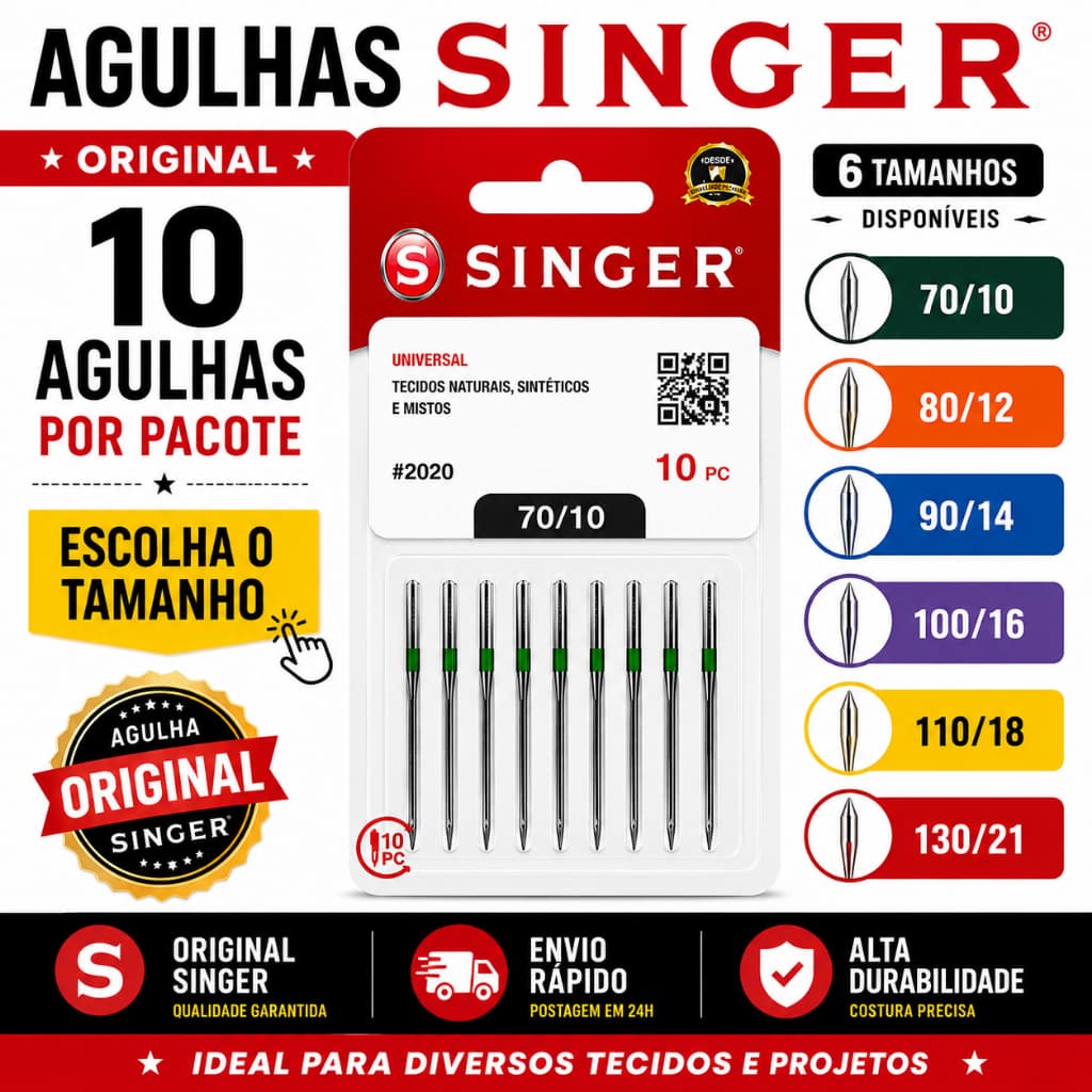 Agulha de Máquina Doméstica singer 2020 - Blister 10un.