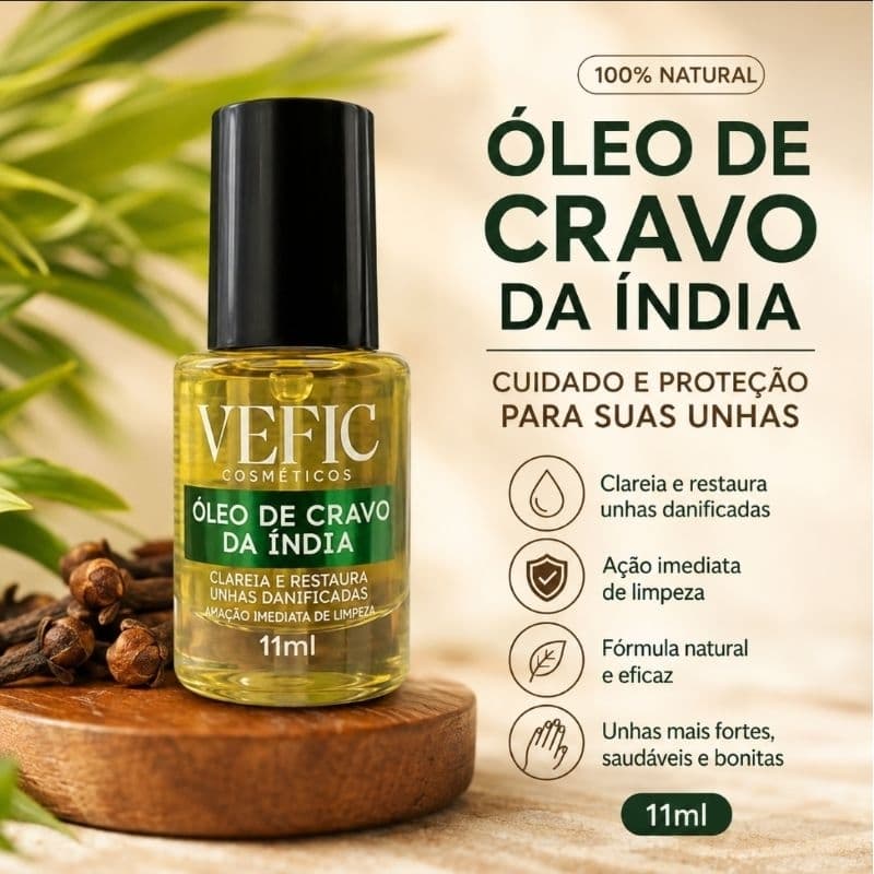 Óleo de Cravo da Índia Vefic 11ml Fortalecedor de Unhas e Cutículas Hidrata e Auxilia na Recuperação