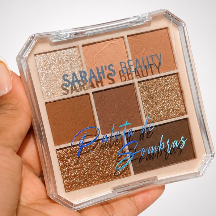 Paleta de Sombras Sarah’s Beauty 8 Cores Neutras com Glitter e Alta Pigmentação
