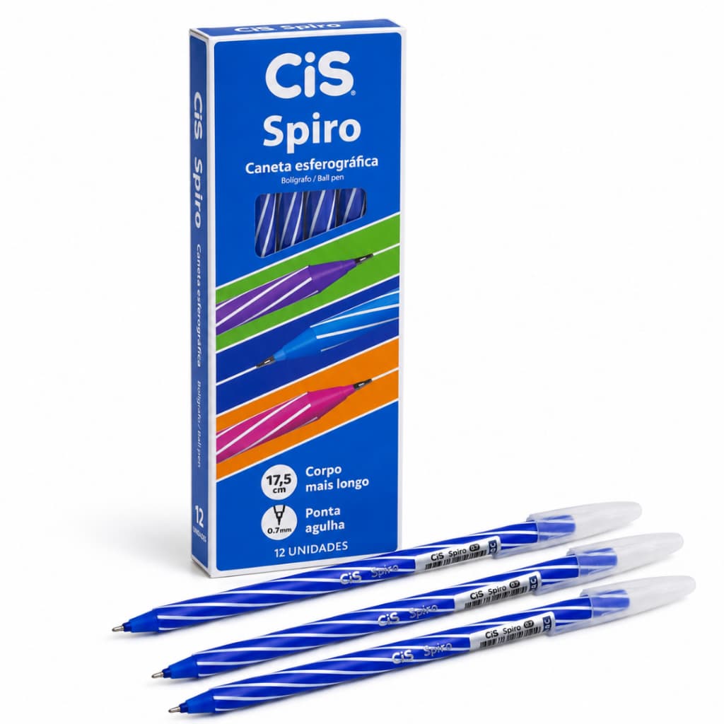 Caneta Azul Spiro Esferográfica 0.7mm Caixa 12 Un. Espiral