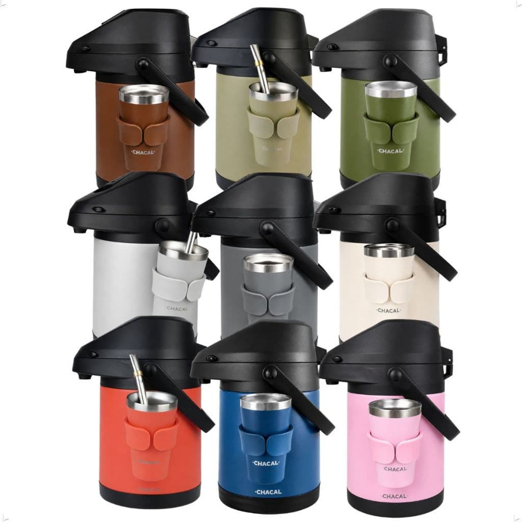 Kit Terere 3x1 Chacal Garrafa Térmica 2,5l Com Suporte Copo 200ml Bomba Inox