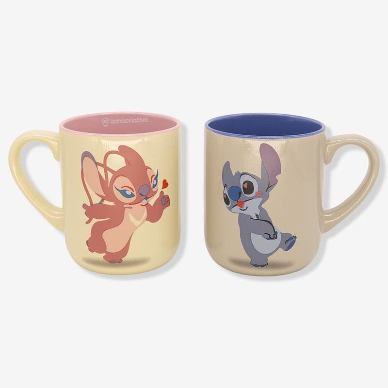 Kit de Canecas Angel e Stitch Disney 400ml Casal Zona Criativa