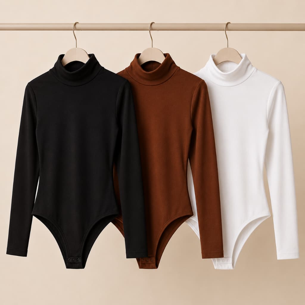 Body Feminino Manga Longa Gola Alta — Compre 1, Kit 2 ou Kit 3 para Mais Looks