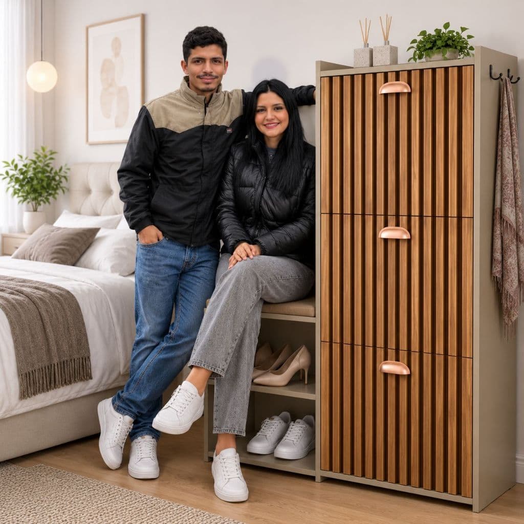 Sapateira Dakota 1.15x95 com Gancho Bolsa banco Vertical opção closet 79x66 Organizadora 12 Pares Calçados