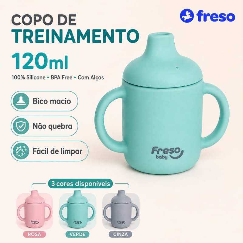 Copo Treinamento Bebê Silicone Com Alças 120ml Freso Baby Transição Introdução Alimentar BPA Free BLW