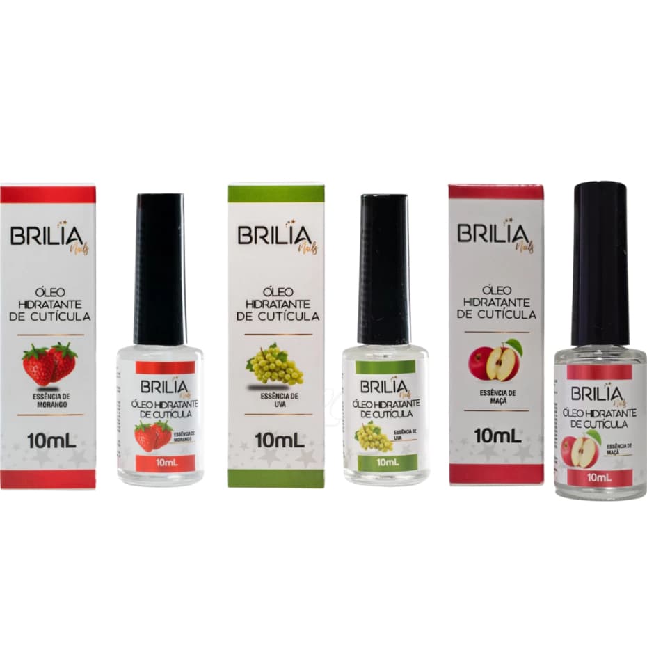 Óleo De Cutícula Brilia 10ml Uva Morango Maçã Hidratante Para Unhas