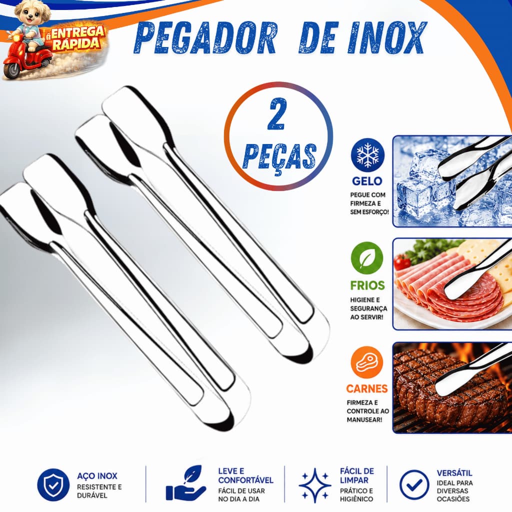 Kit 2 Pegador Inox Multiuso Para Frios Gelo Carne Salada Resistente Profissional Buffet Mesa Posta .