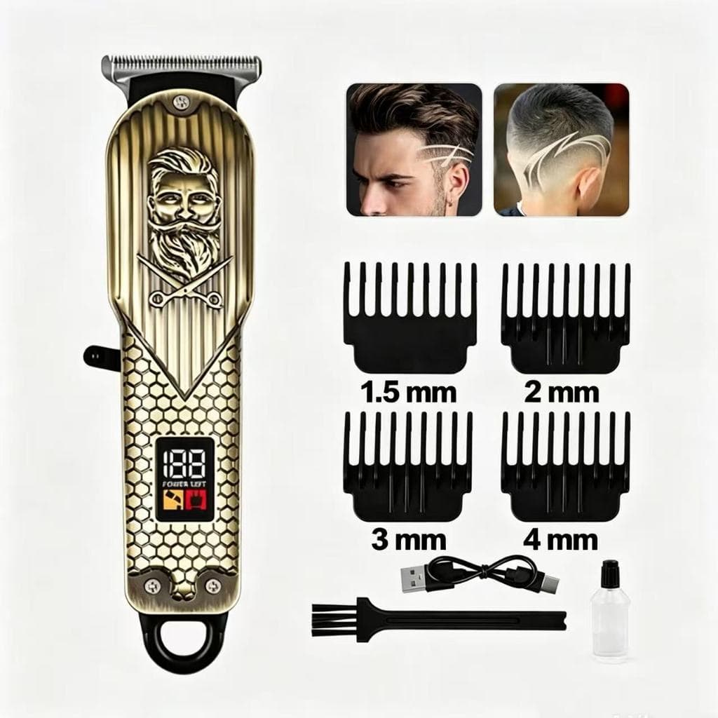 Máquina de Cortar Cabelo Profissional em Metal LCD – Barbeador Elétrico Sem Fio Masculino
