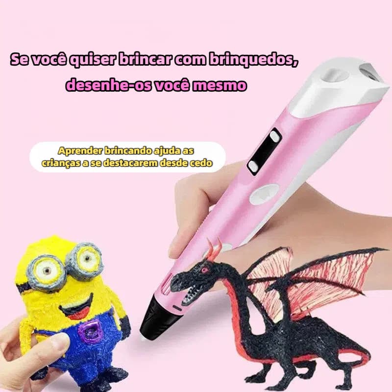 Caneta de Impressão 3D para Crianças Criativas, Caneta de Desenho 3D para Modelismo, Brinquedo Educativo e Seguro