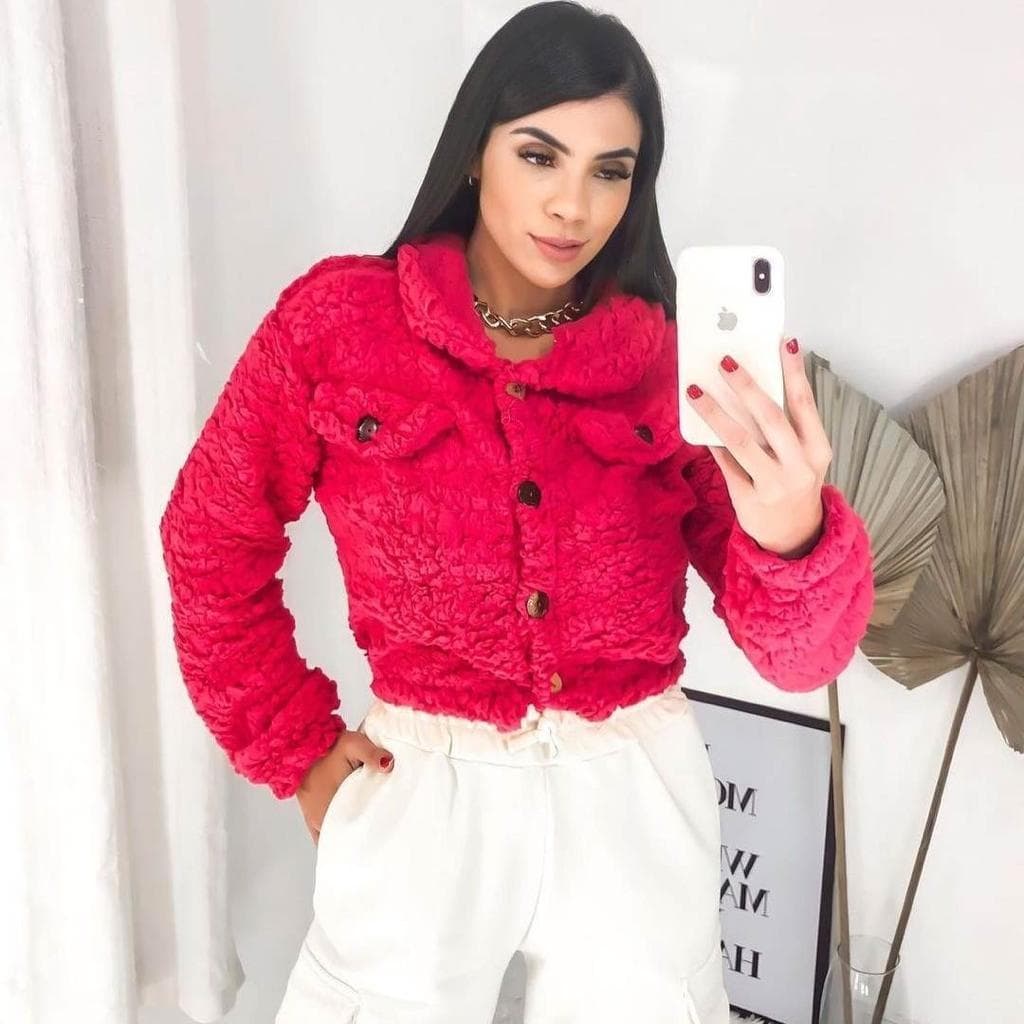 Casaco cropped Feminino TEDDY Casaco de frio Pelo de Carneiro Lançamento Outono e Inverno