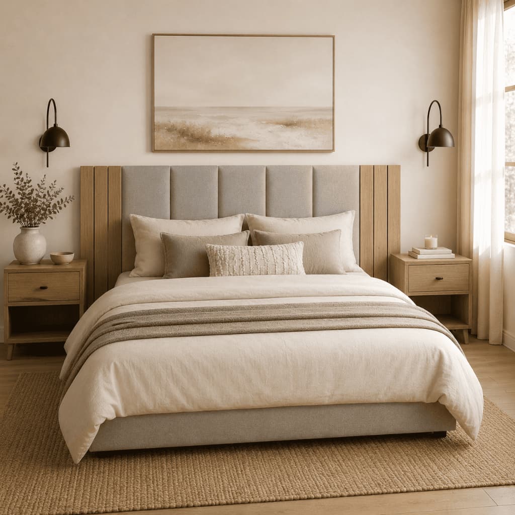 Kit Cabeceira Modular Estofada + Painel Ripado MDF para Cama Box Queen King Até 12 Peças