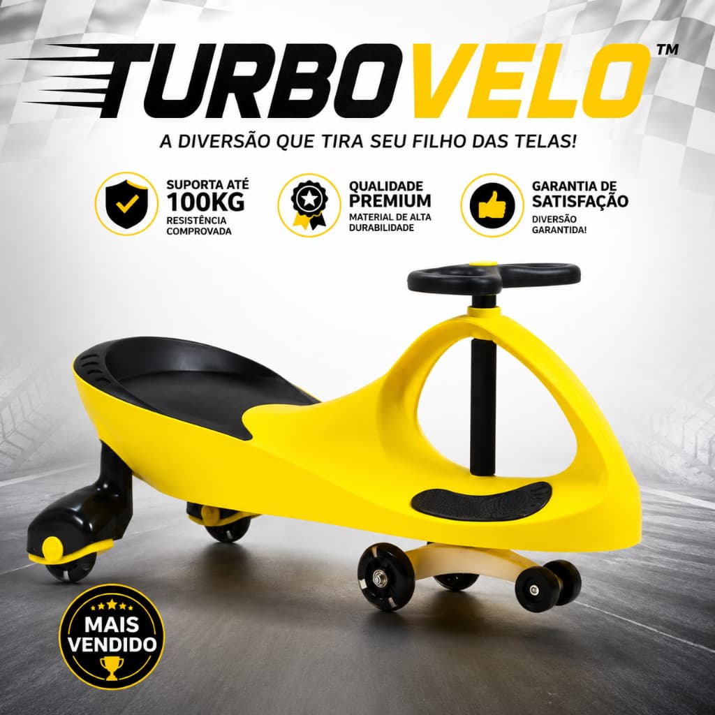 Carrinho de Rolimã Infantil TurboVelo™ Amarelo Até 100kg Brinquedo Radical de equilibrio p/ Crianças