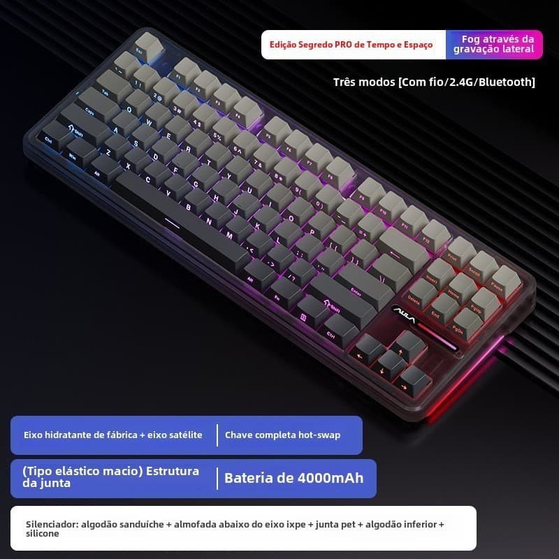 Teclado Gamer Aula F87 pro Bluetooth 2.4g Sem Fio Com Fio Modo Três Mecânico