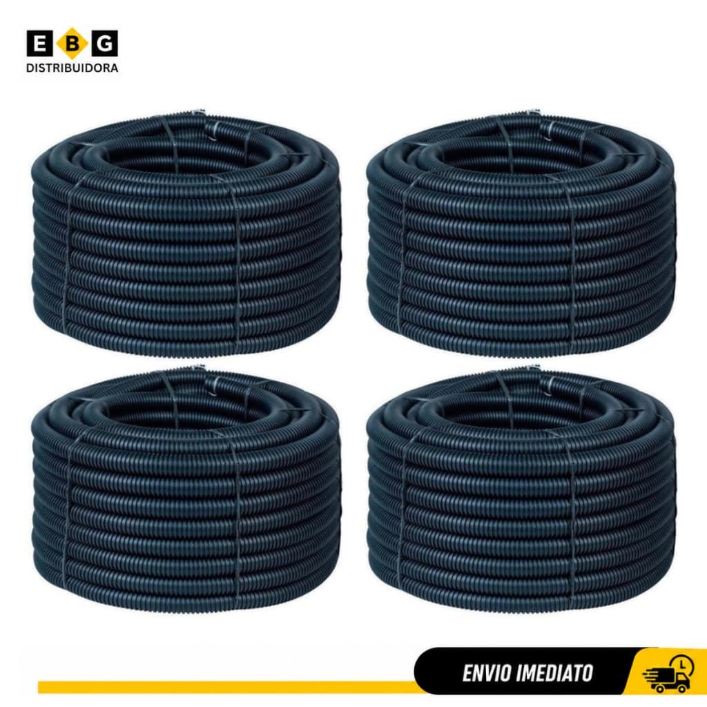 Kit 04 Conduite Corrugado Elétrico Rolo 50 Metros 3/4 Canduite Cinza Escuro 3/4 Reforçado - Promoção