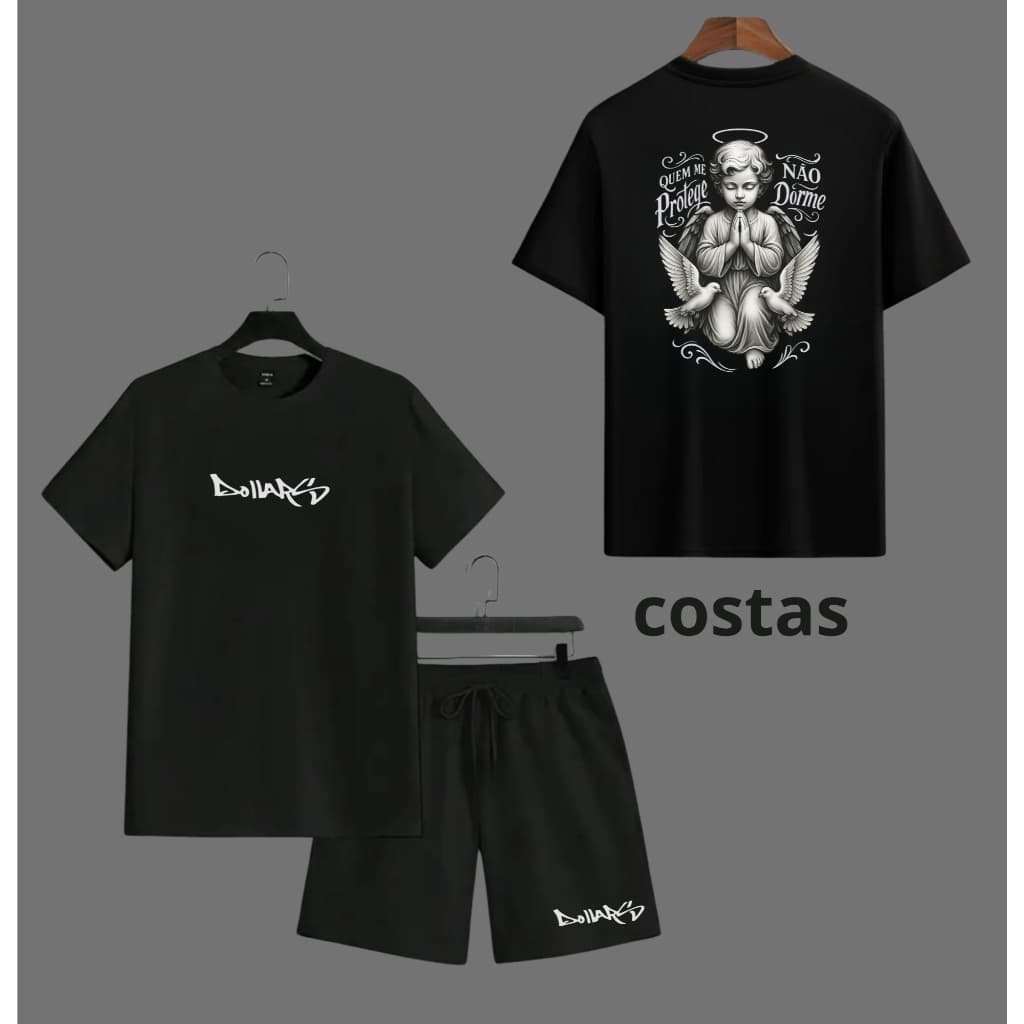 KIT CAMISETA ALGODÃO SHORTS BERMUDA TACTEL TECTEL ELASTANO VERÃO PRAIA STREET RUA MODA PROMOÇÃO