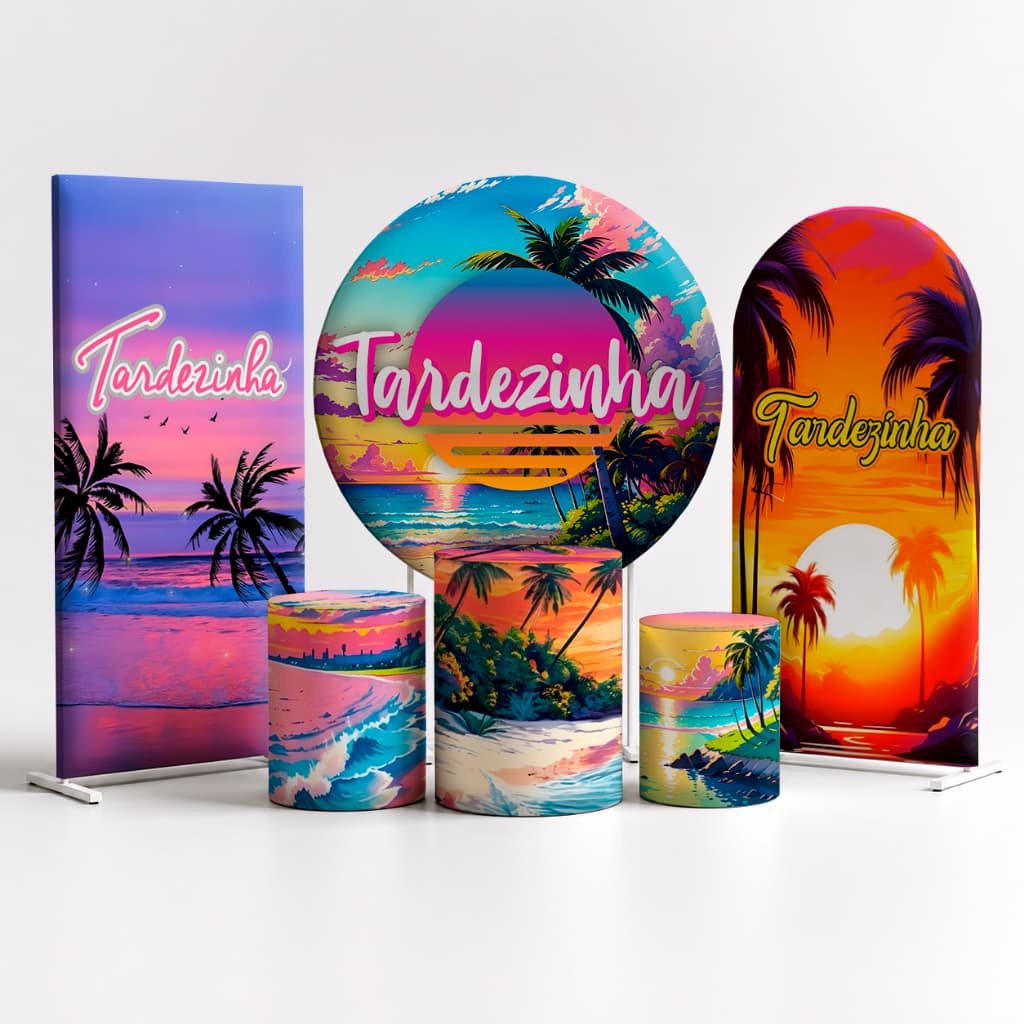 Painel de Festa Tardezinha Decoraçao Kit Capa Painel Redondo + Trio Capa Cilindros Pegue e Monte