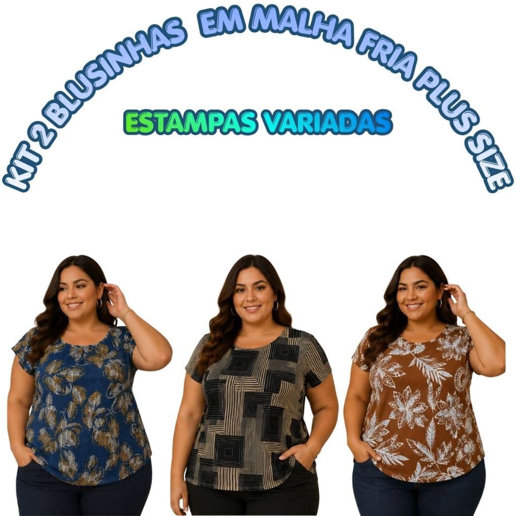 Kit 2 Blusinhas Plus Size Feminina Liganete Malha Fria Casual Senhora