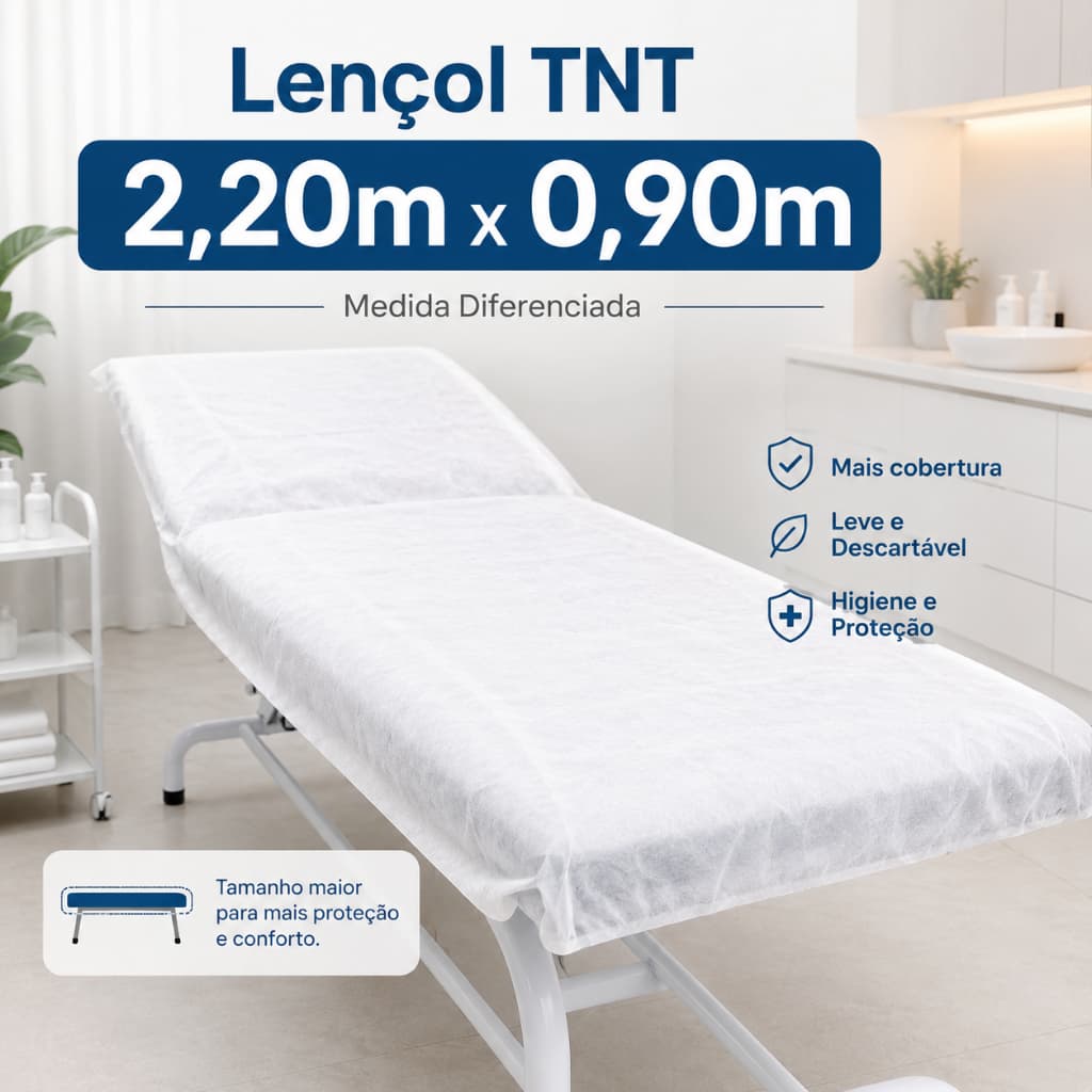 Lençol TNT com Elástico Branco Soft Anadona – 10 unidades (2,20m x 0,90m)