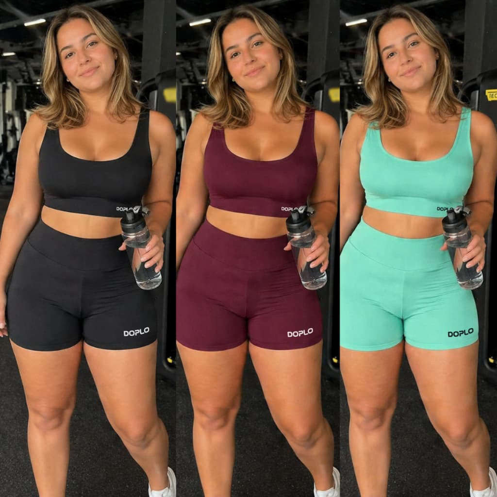 Kit 3 Conjuntos Para Academia Moda Fitness Treino Tecido Premium Cintura Alta Zero Transparência