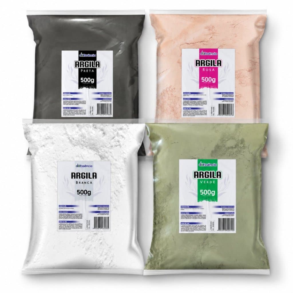 Kit 4 Argilas Naturais 2kg Verde Rosa Preta Branca 500g Cada Skincare Natural Para Todas as Peles