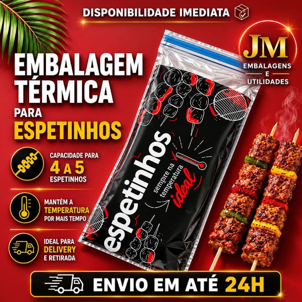 Embalagem Térmica para Espetinhos com Fita Adesiva