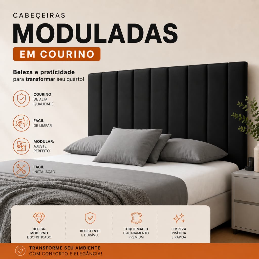 Kit de 5 a 10 Placas Estofadas 60x20cm de Courino para Cabeceirade Cama - Envio Imediato