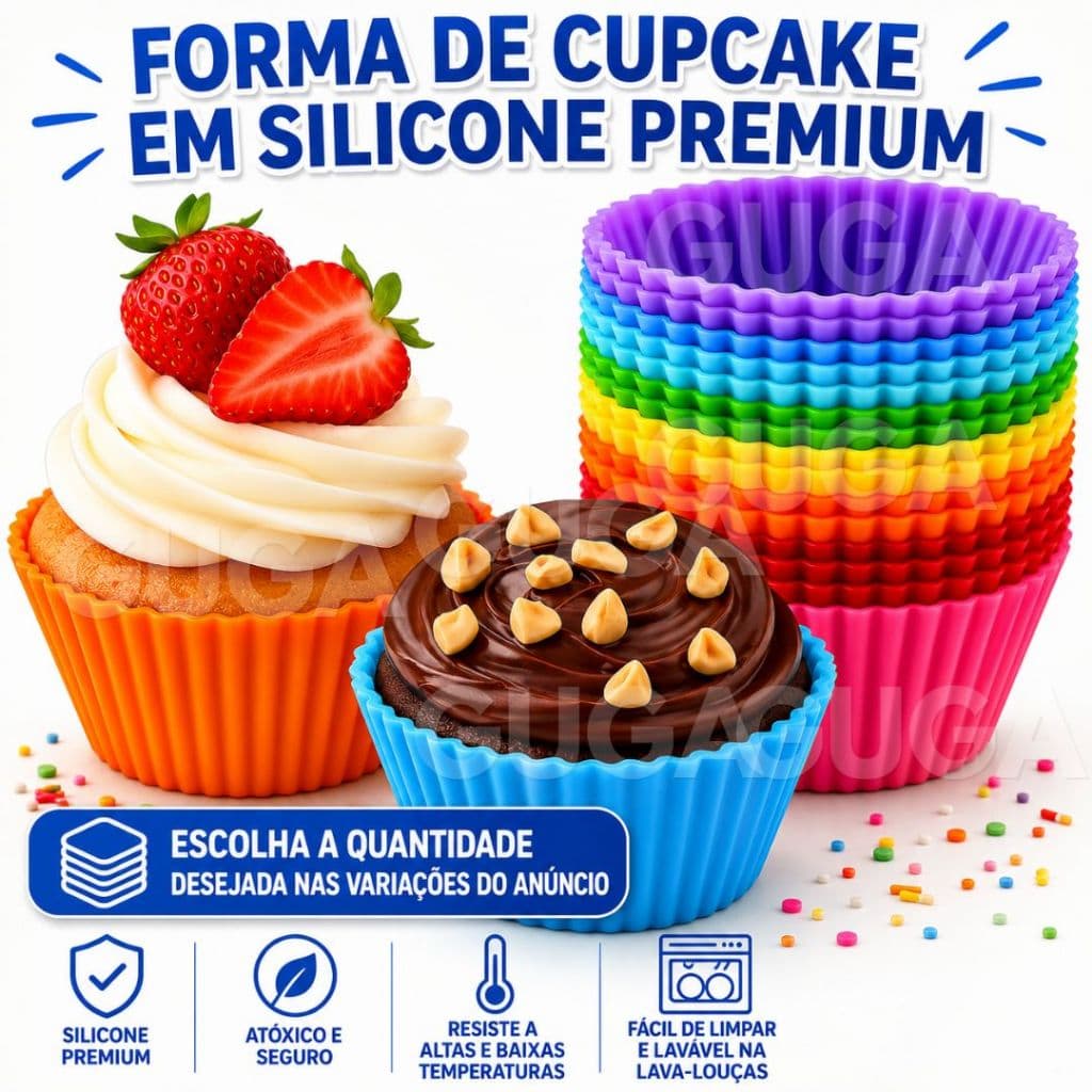 Kit 12/24/36/48/60 Forminhas de Silicone Não Gruda Cavidades Antiaderente Empada Cupcake